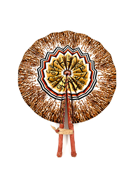 African Fabric Hand Fan with Leather Handle