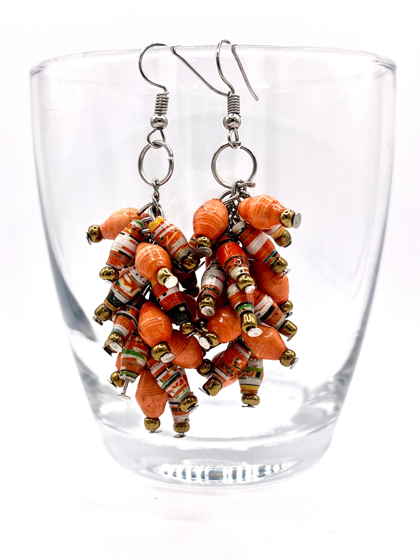 Ugandan Paper Bead Dangle Bunch Earrings