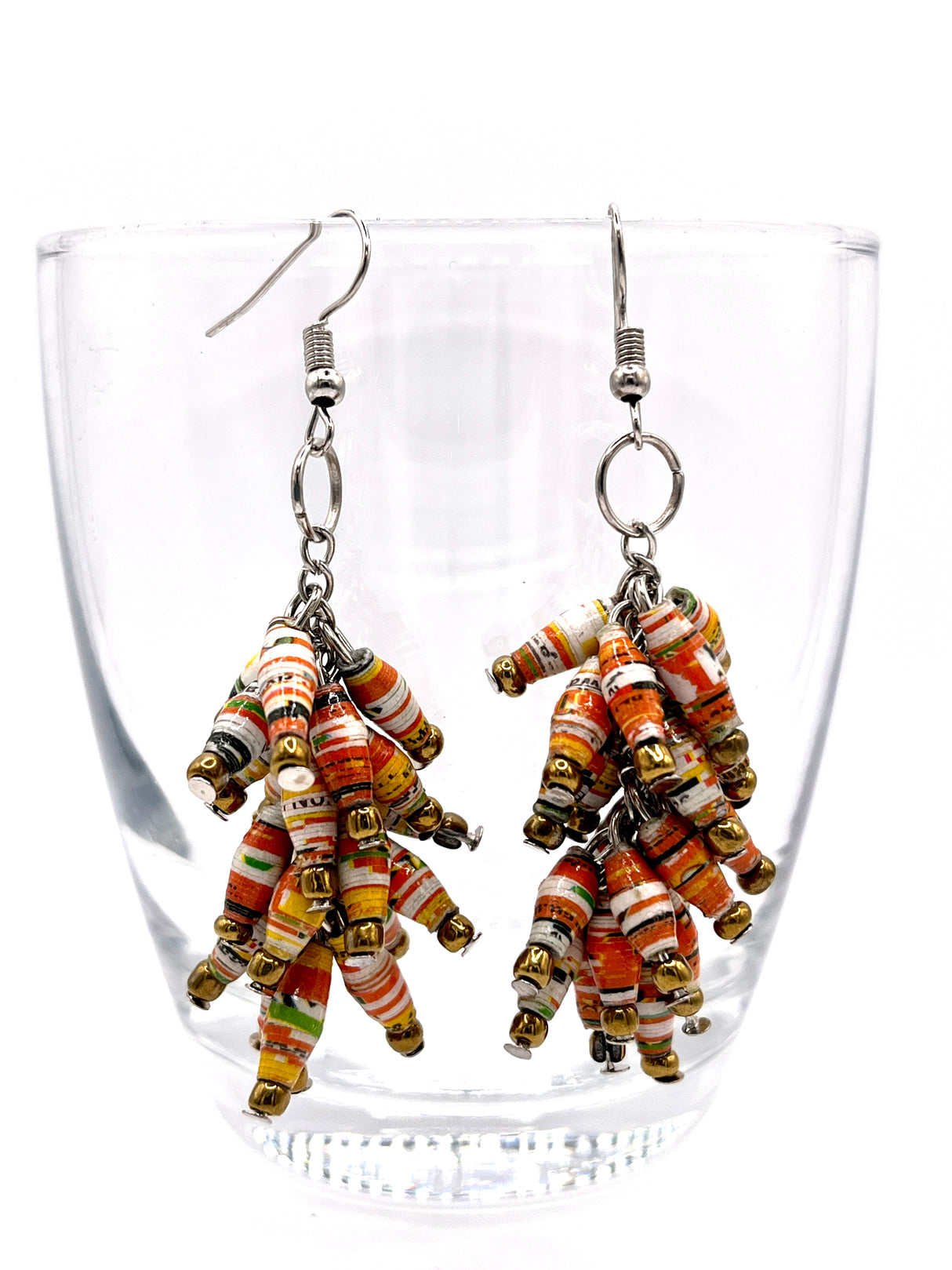 Ugandan Paper Bead Dangle Bunch Earrings