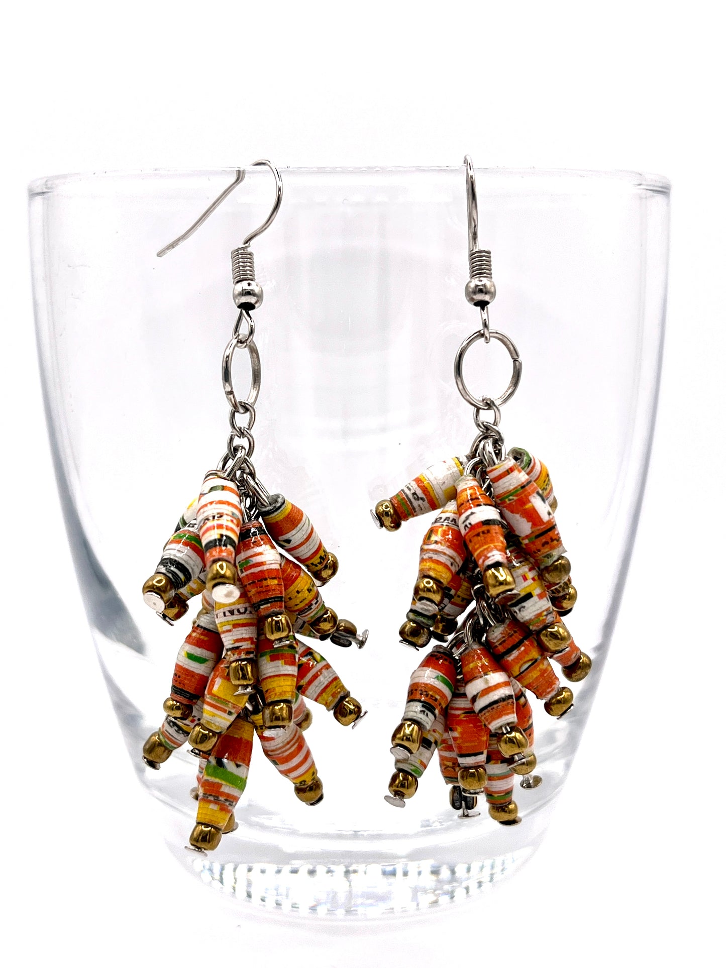 Ugandan Paper Bead Dangle Bunch Earrings