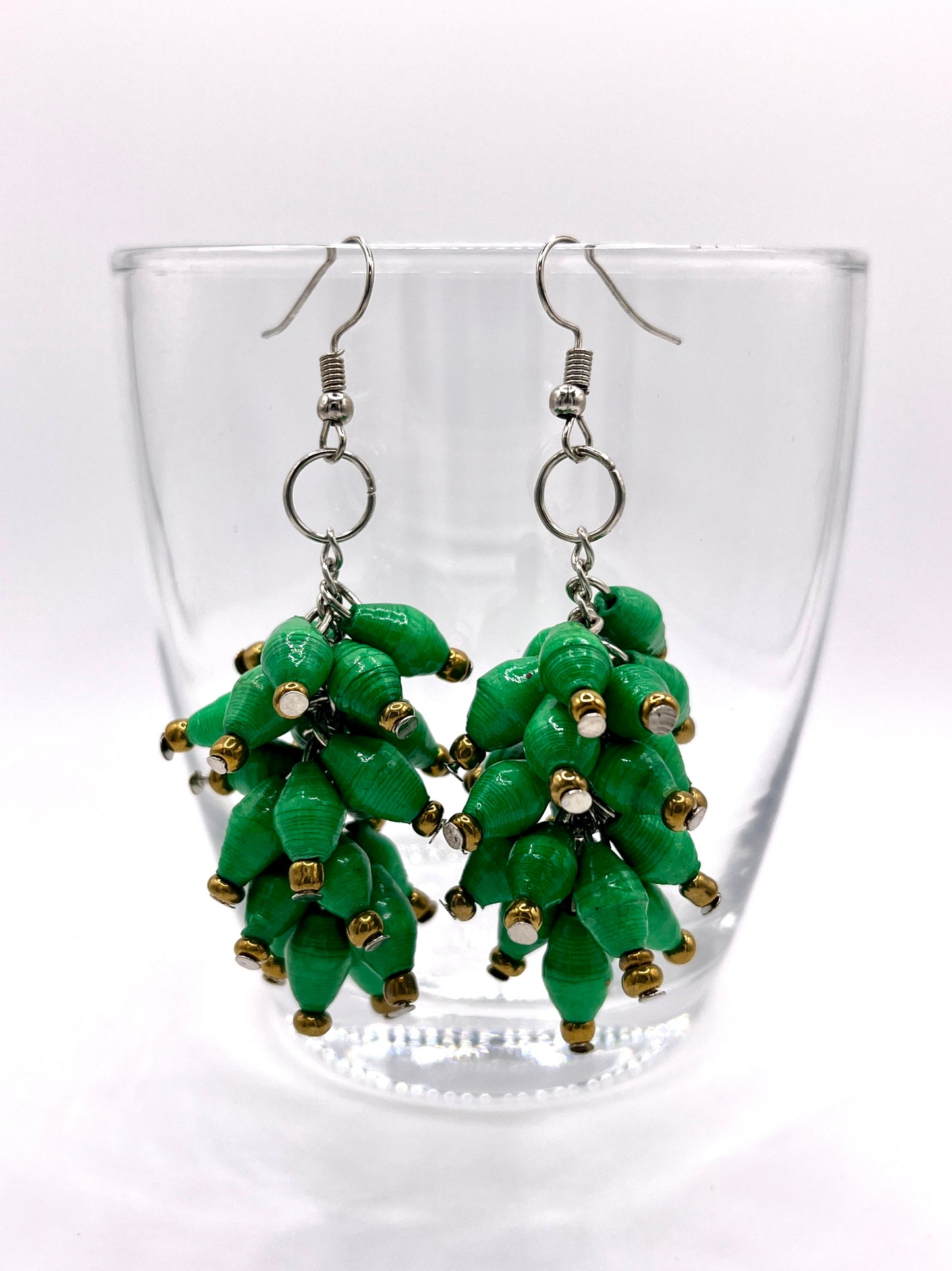Ugandan Paper Bead Dangle Bunch Earrings