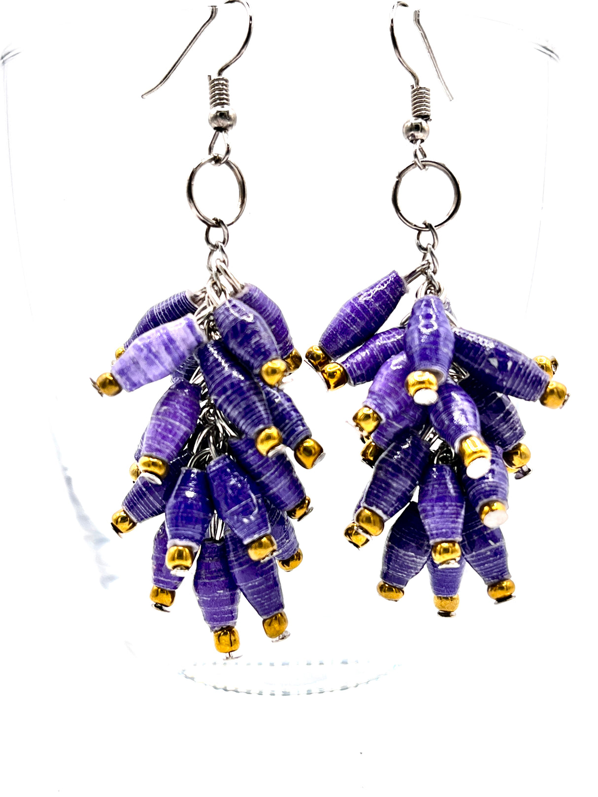 Ugandan Paper Bead Dangle Bunch Earrings