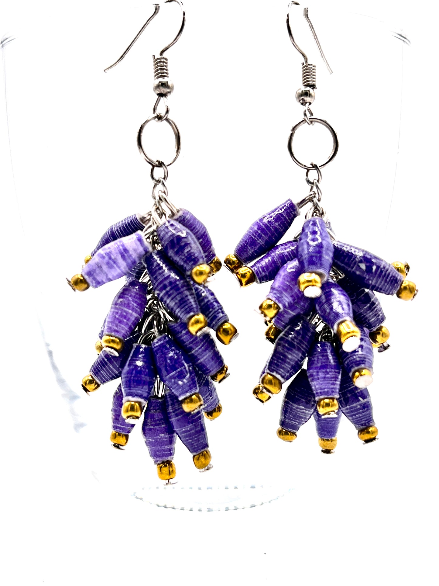 Ugandan Paper Bead Dangle Bunch Earrings