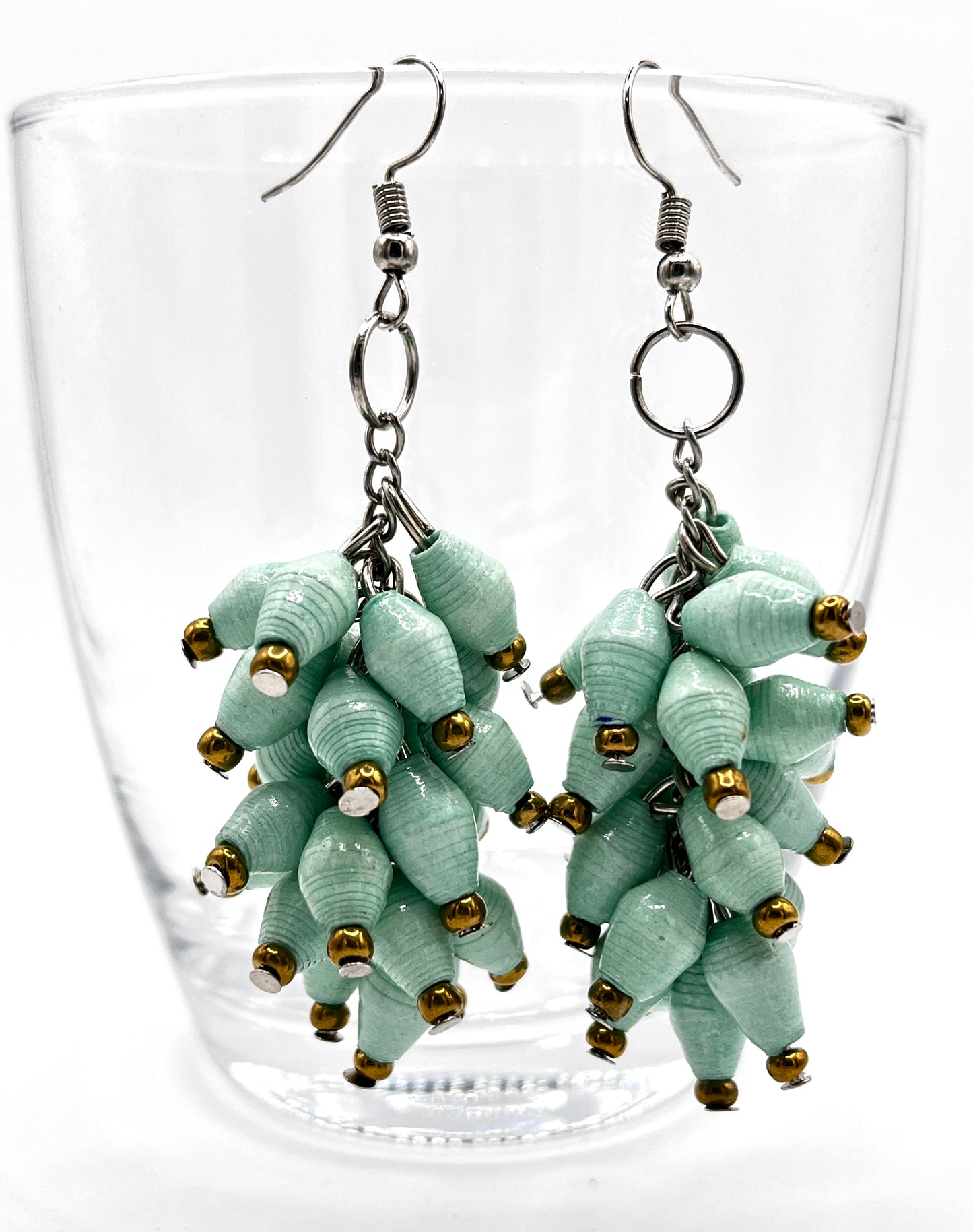 Ugandan Paper Bead Dangle Bunch Earrings
