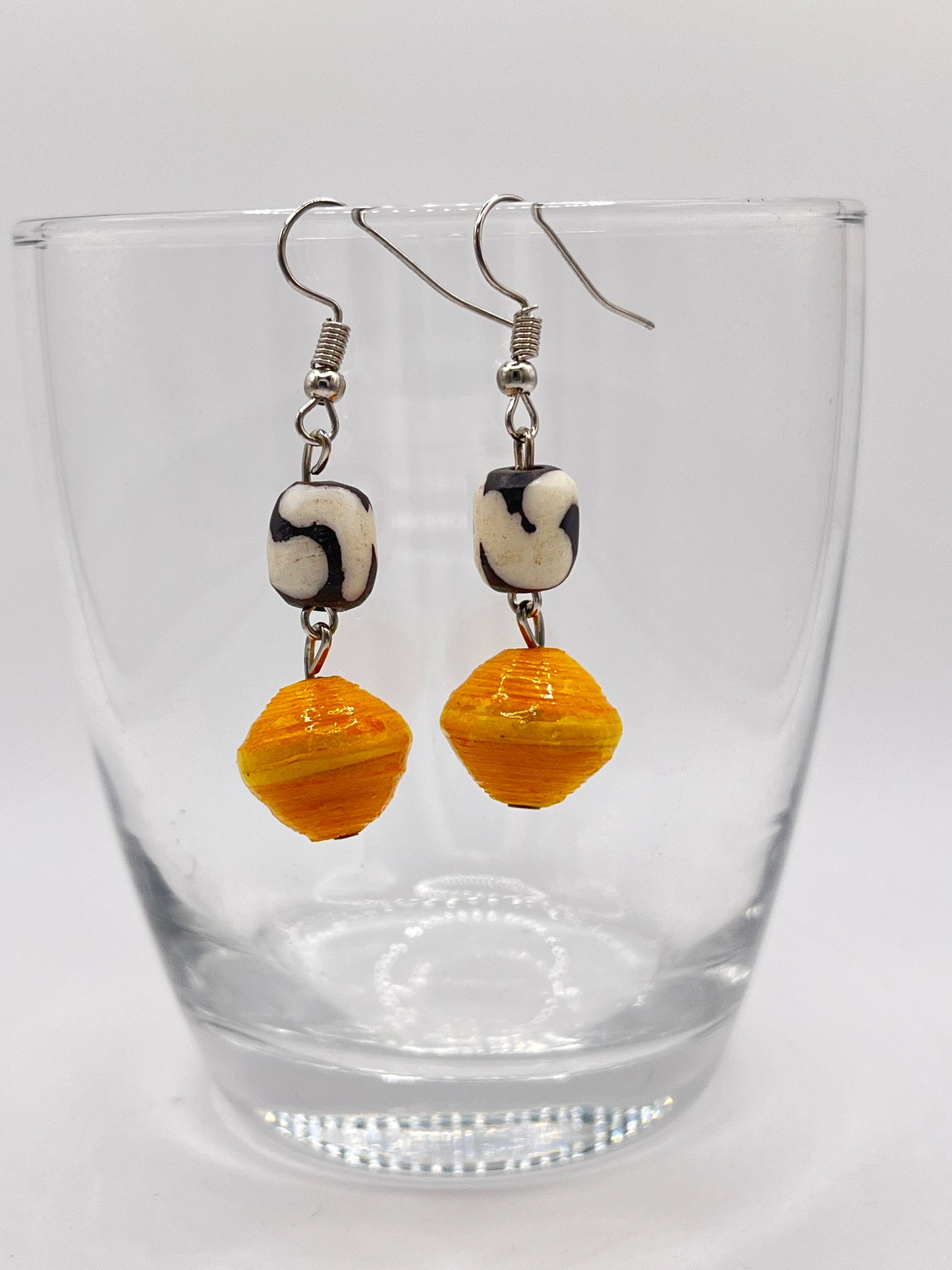 Batik Bone & Paper Bead Earrings