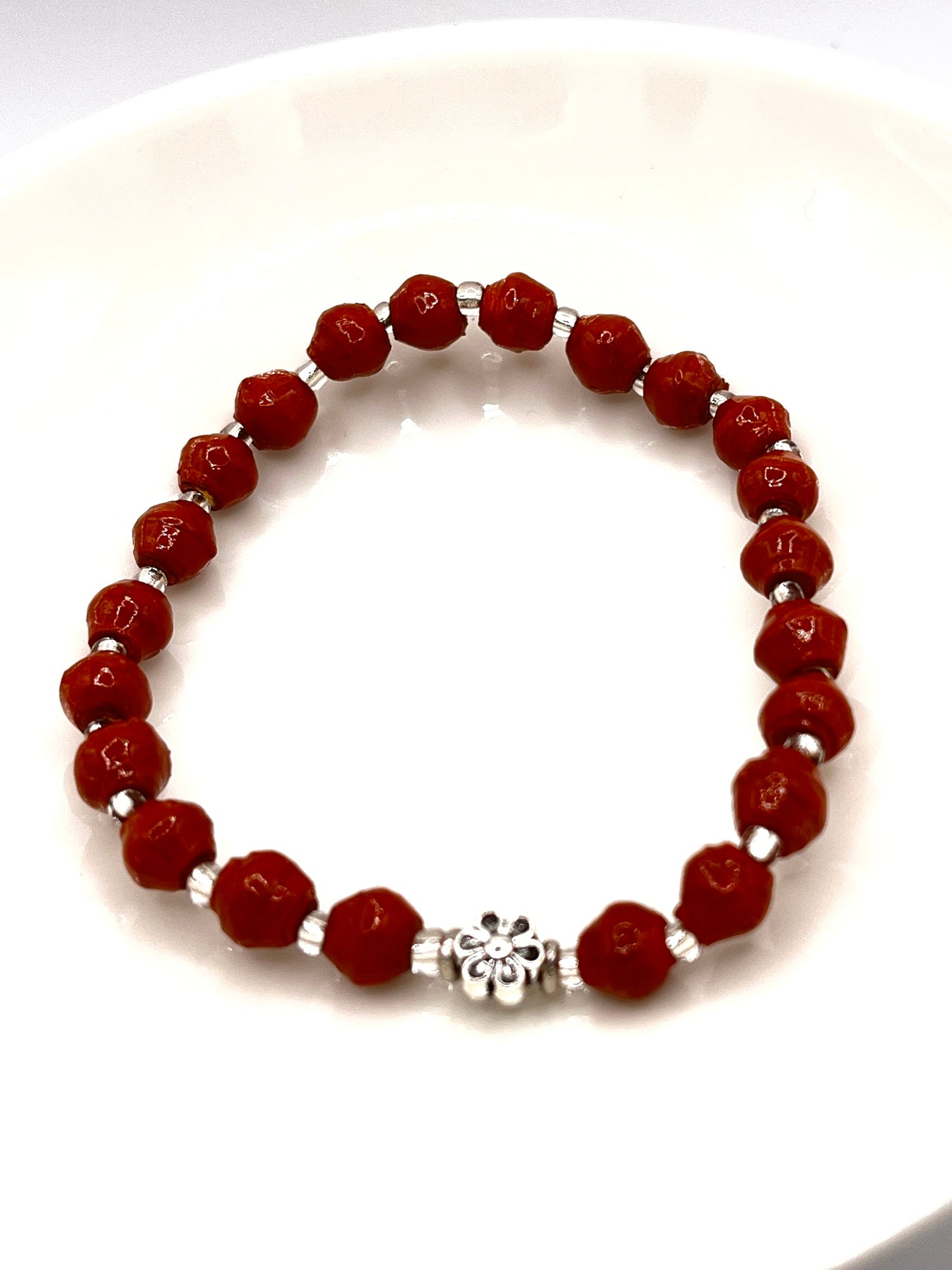 Ugandan Paper Bead Flower Charm Bracelet