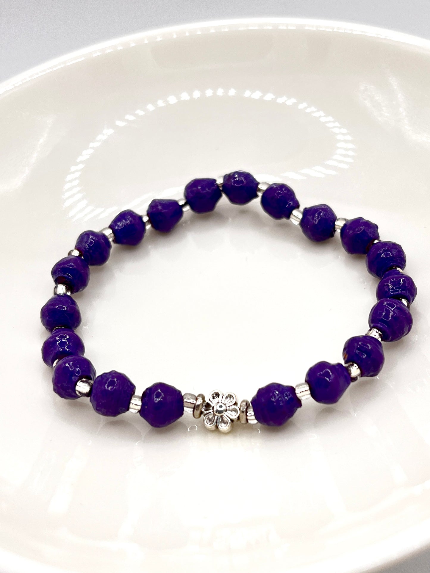 Ugandan Paper Bead Flower Charm Bracelet