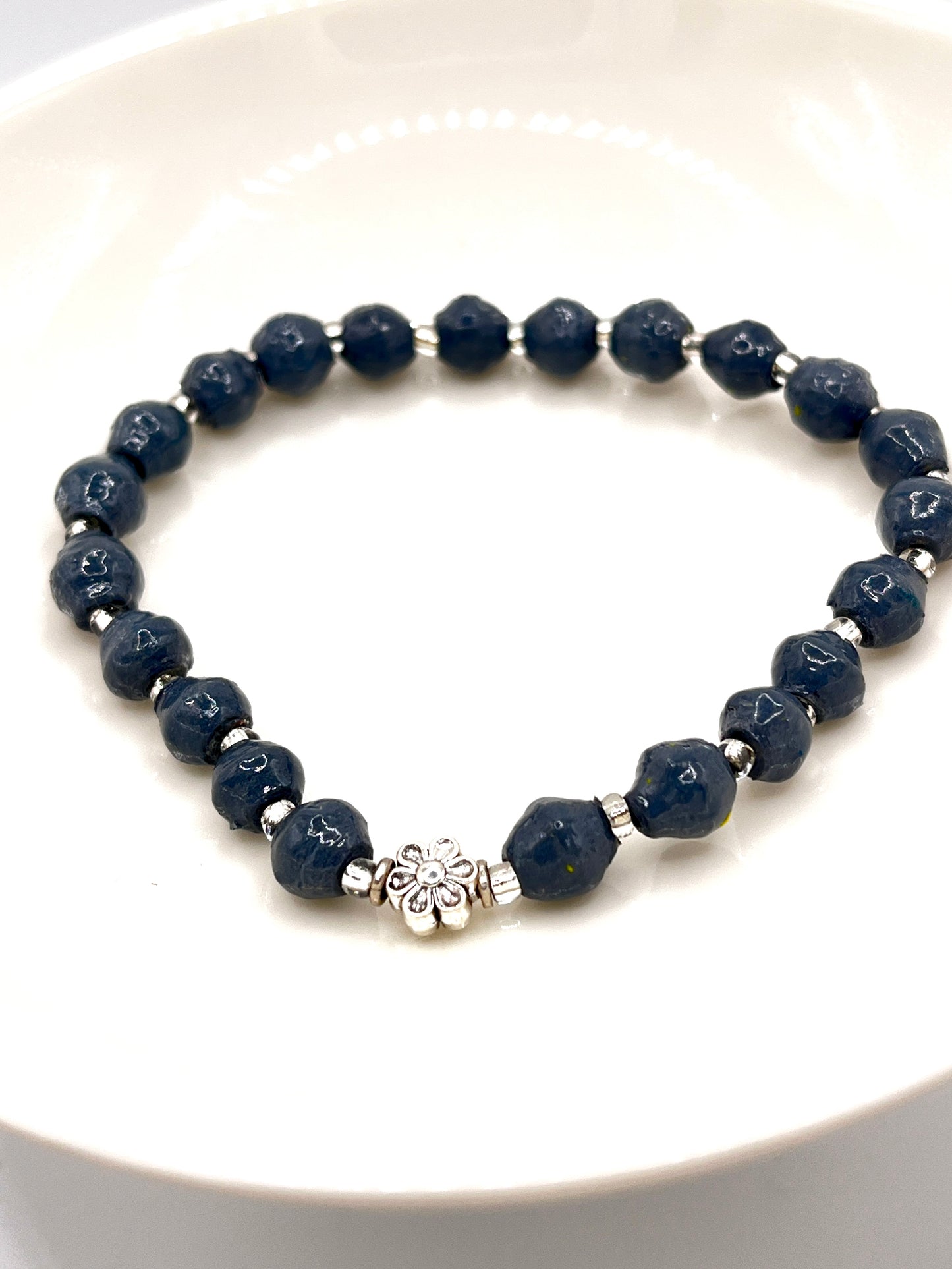 Ugandan Paper Bead Flower Charm Bracelet