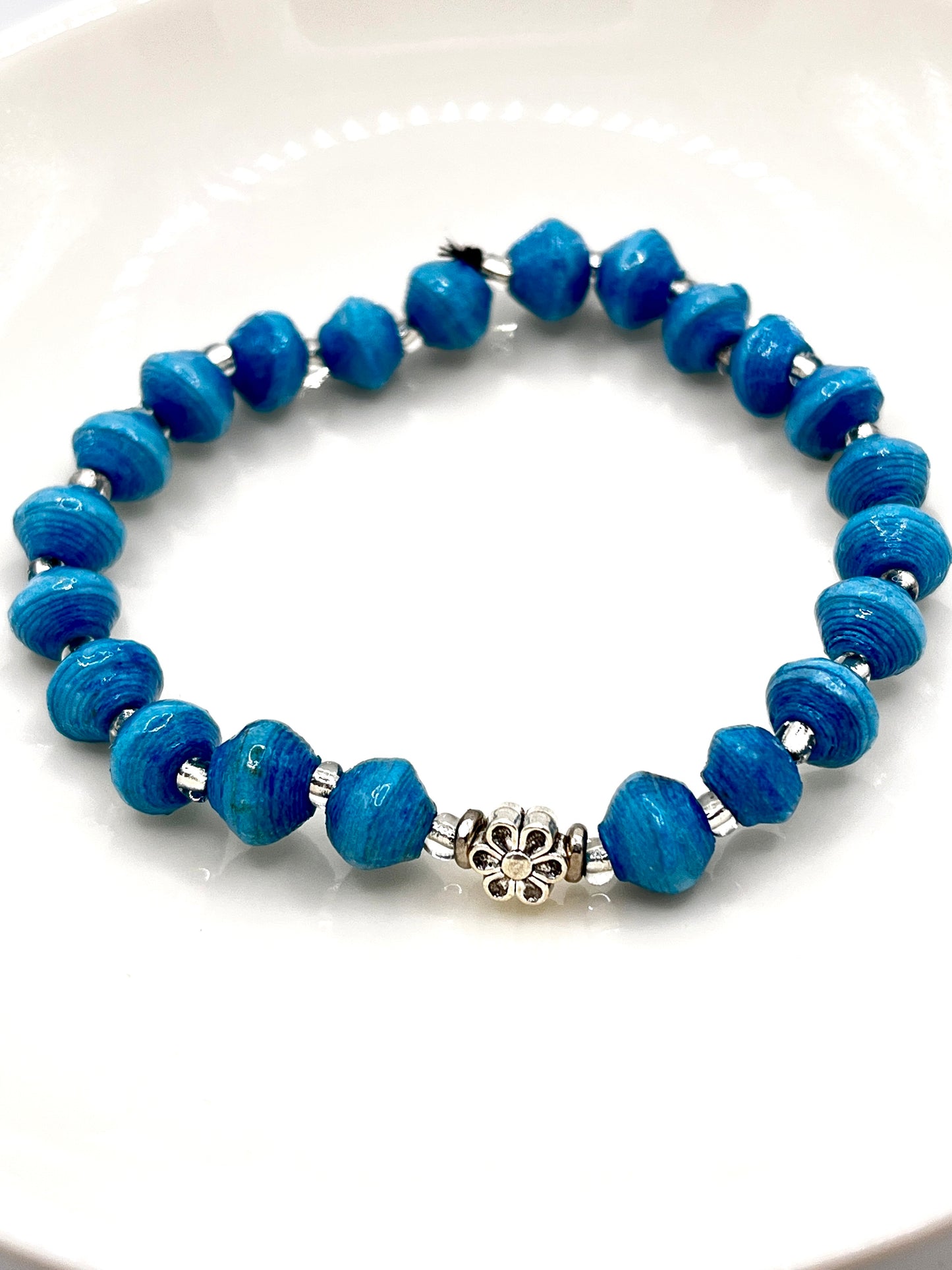 Ugandan Paper Bead Flower Charm Bracelet