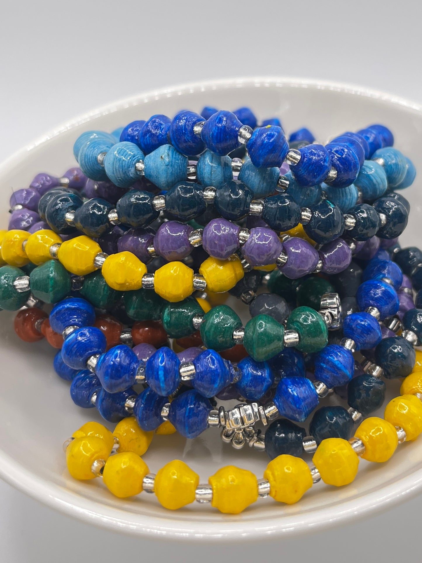 Ugandan Paper Bead Flower Charm Bracelet