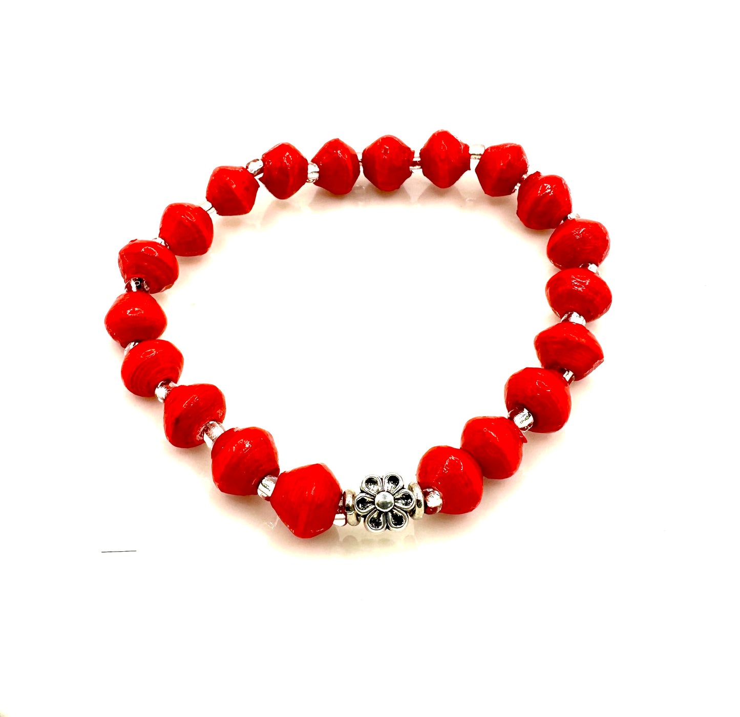 Ugandan Paper Bead Flower Charm Bracelet