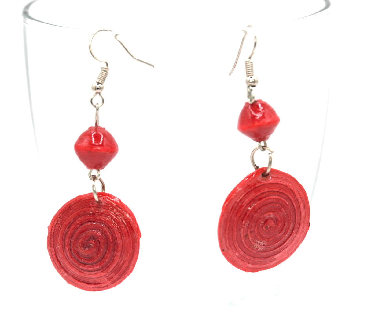 Ugandan paper handmade red earrings