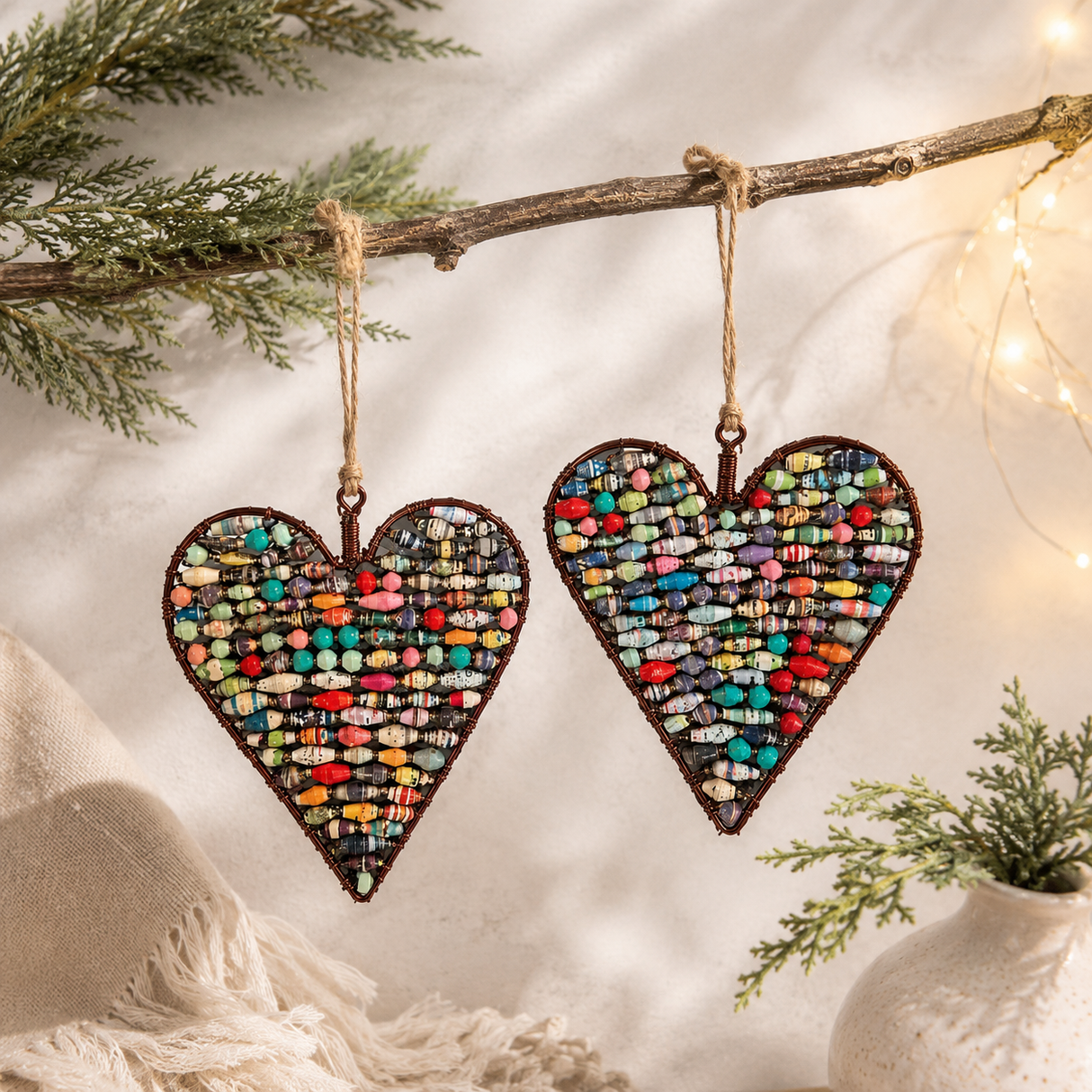 Ugandan Paper Bead Heart Ornament