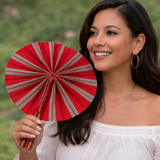 African Fabric Hand Fan with Leather Handle