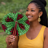 African Fabric Hand Fan with Leather Handle
