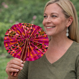 African Fabric Hand Fan with Leather Handle