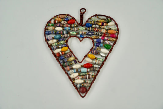 Ugandan Paper Bead Large Heart Ornaments