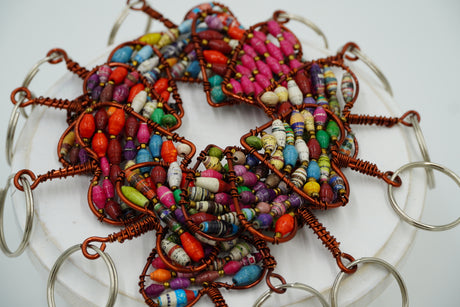 Ugandan Paper Bead Heart Keychain or Ornament