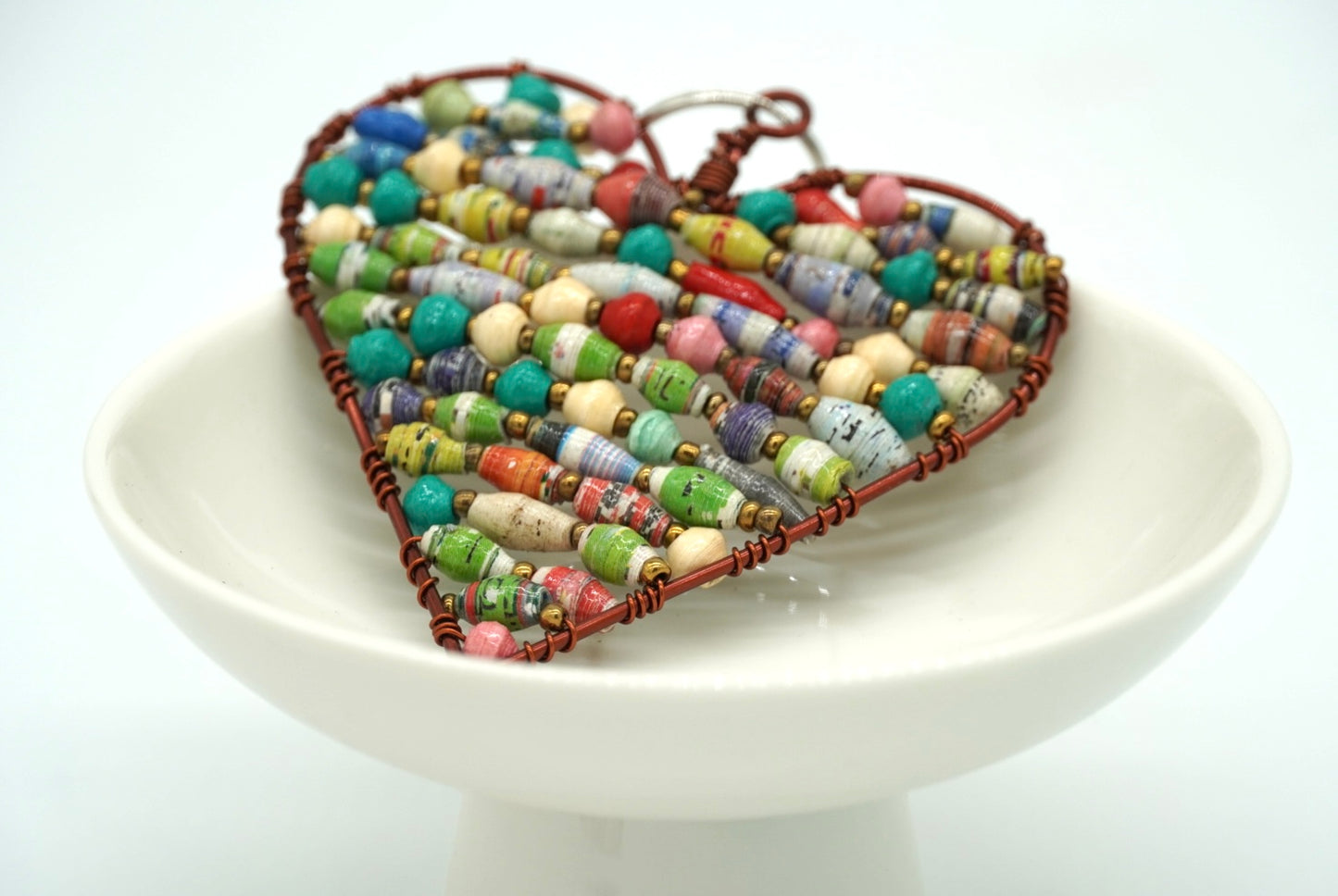 Ugandan Paper Bead Heart Keychain or Ornament