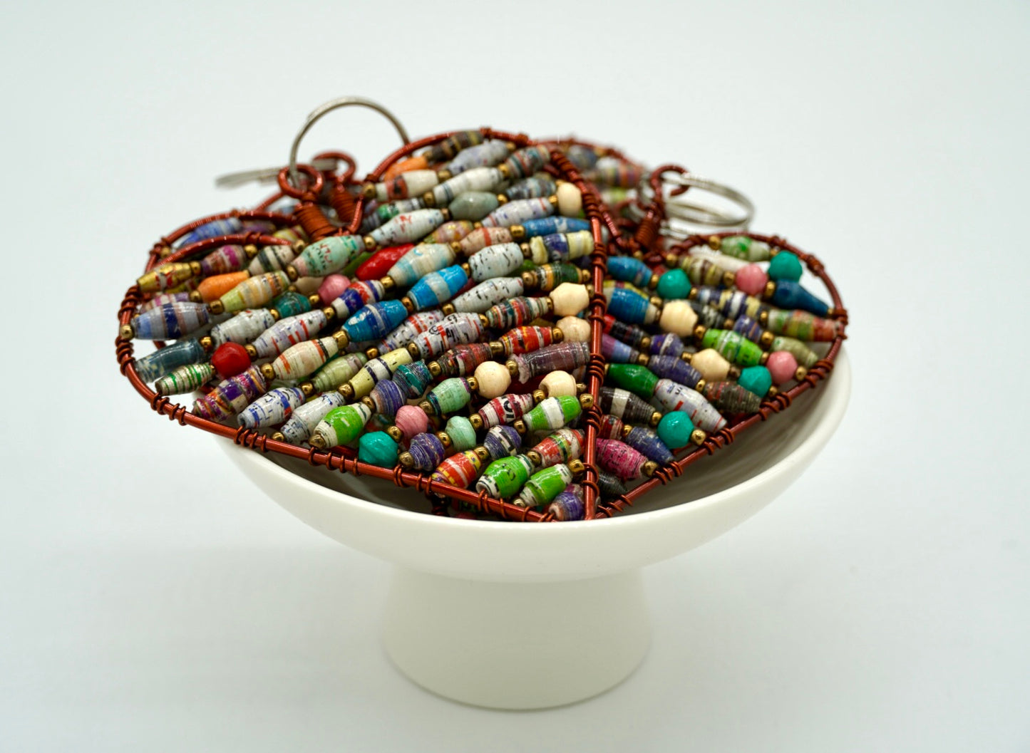 Ugandan Paper Bead Heart Keychain or Ornament