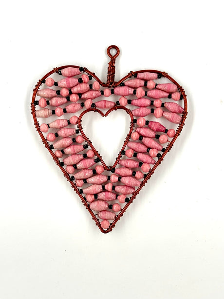 Ugandan Paper Bead Heart Ornaments
