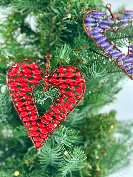 Ugandan Paper Bead Heart Ornaments