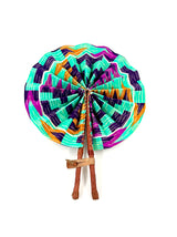 African Fabric Hand Fan with Leather Handle