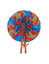 African Fabric Hand Fan with Leather Handle