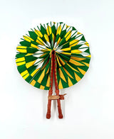African Fabric Hand Fan with Leather Handle