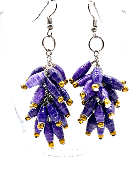 Ugandan Paper Bead Dangle Bunch Earrings