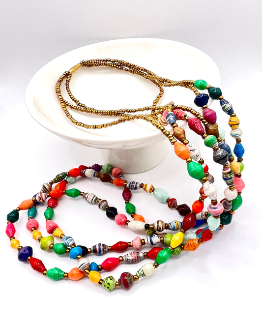 Ugandan Rainbow Paper Bead Necklace