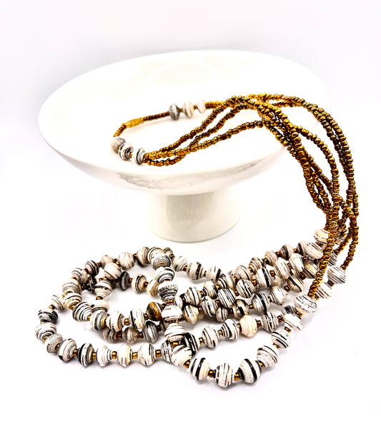 Ugandan Zebra Paper Bead Necklace
