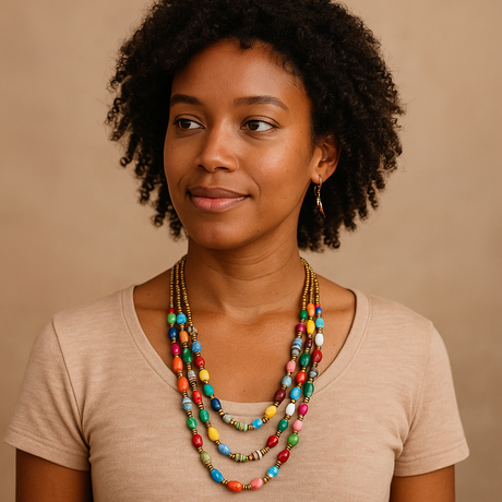 Ugandan Rainbow Paper Bead Necklace